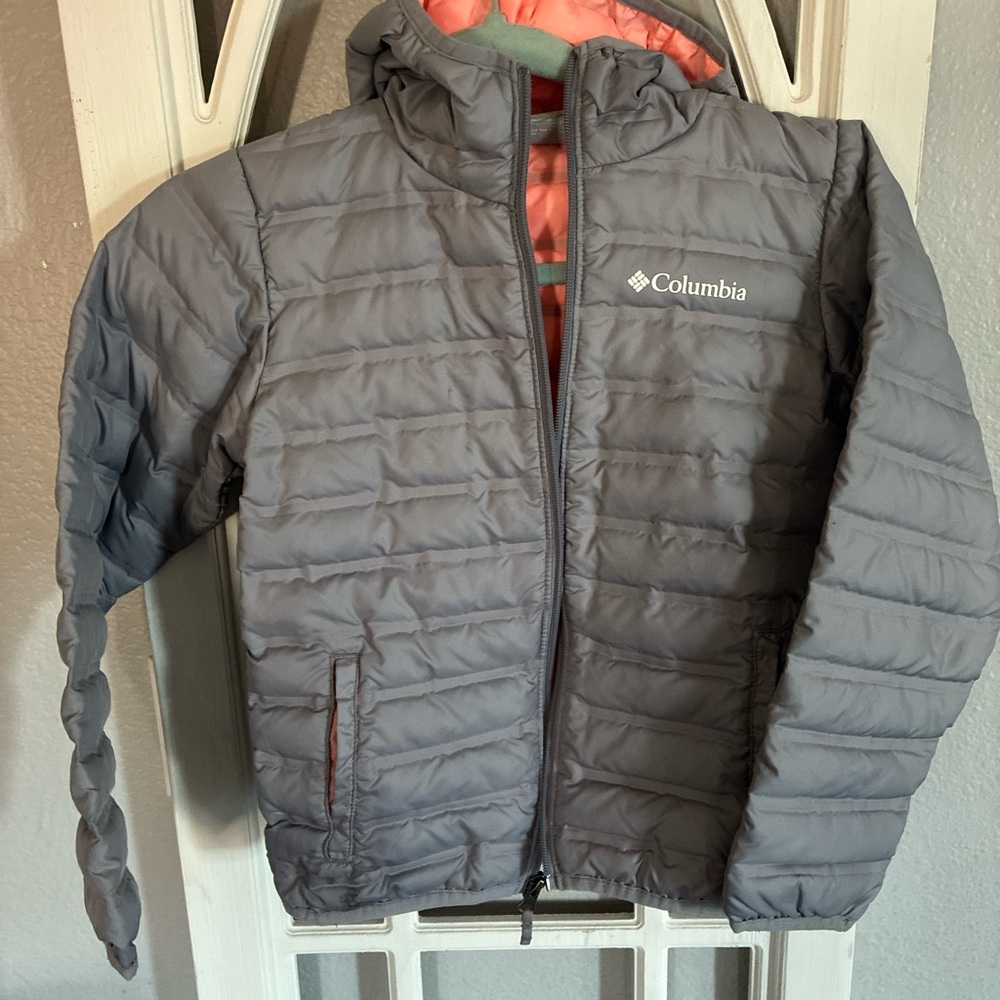 Columbia Kids Puffer Jacket in Gray with Coral Interior